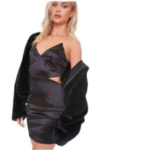 Forever Twenty One Mini Dress Black Satin Rhinestone